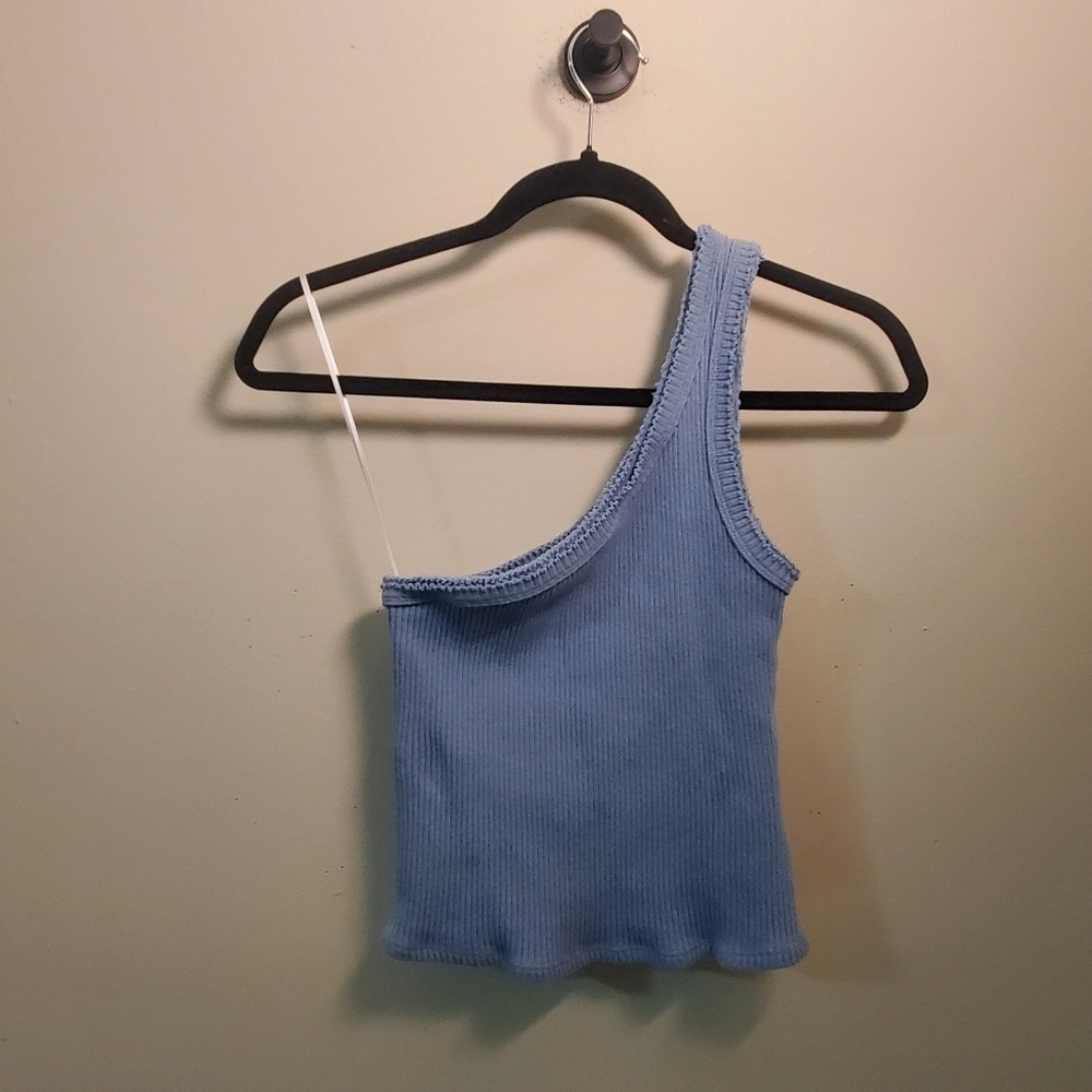 URBAN OUTFITTERS One Shoulder Ribbed Cropped Tank Top Summer Blue Size M EUC - Picture 9 of 13